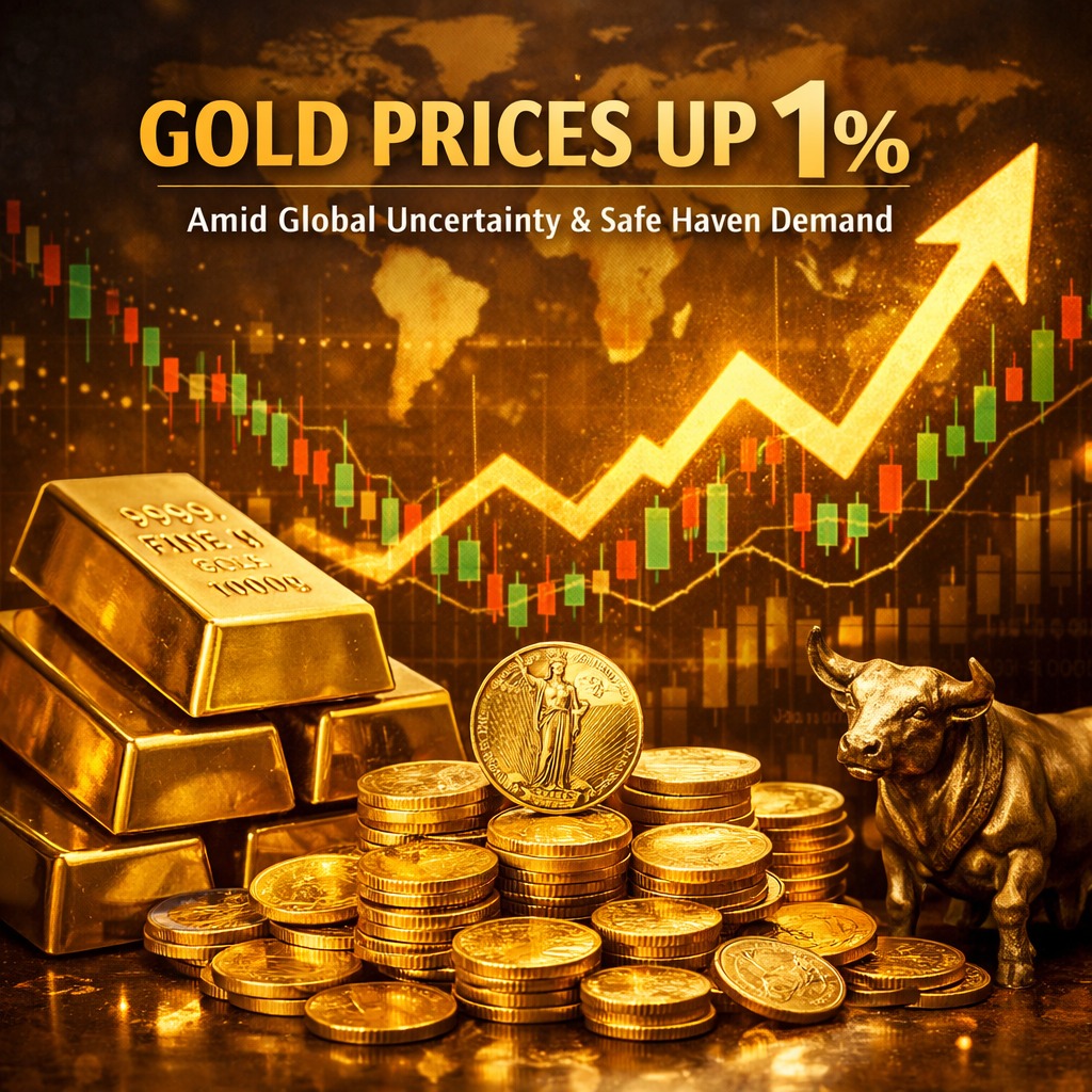 Gold prices rise 1 percent amid global uncertainty and increased safe haven demand from investors